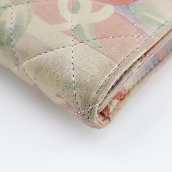 CHANEL Matelasse long wallet here mark floral lambskin pink flower - Picture 4 of 8